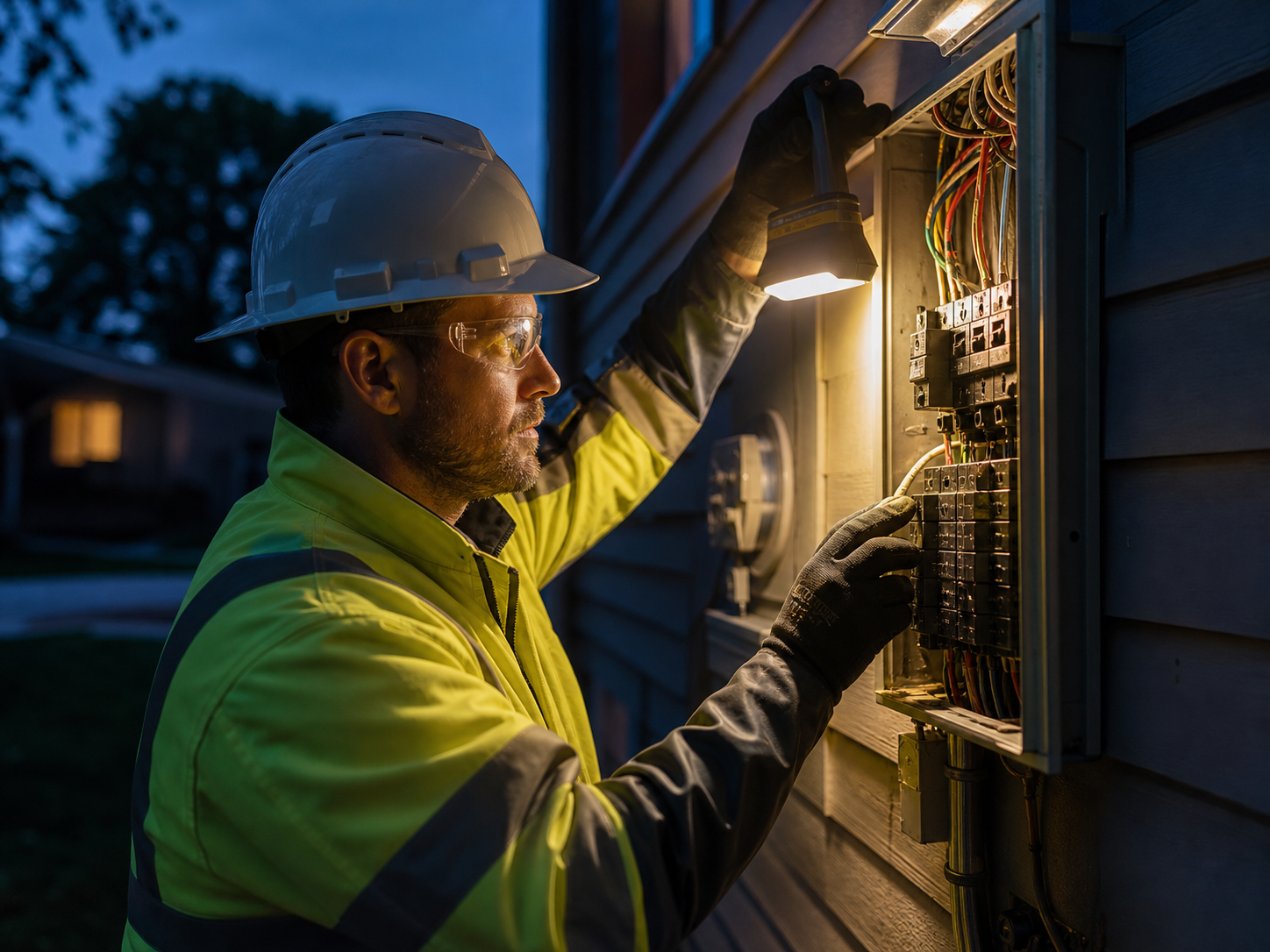 Licensed electrician carrying out emergency switchboard work